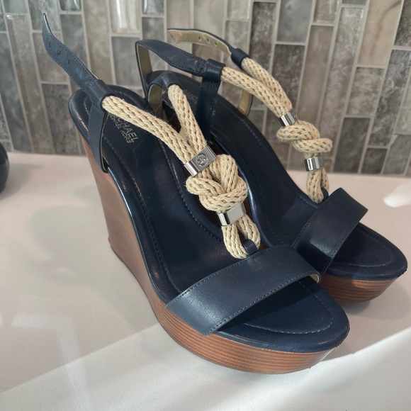 Michael Kors Navy Blue Nautical Wedge Sandals size 9 - Picture 1 of 8